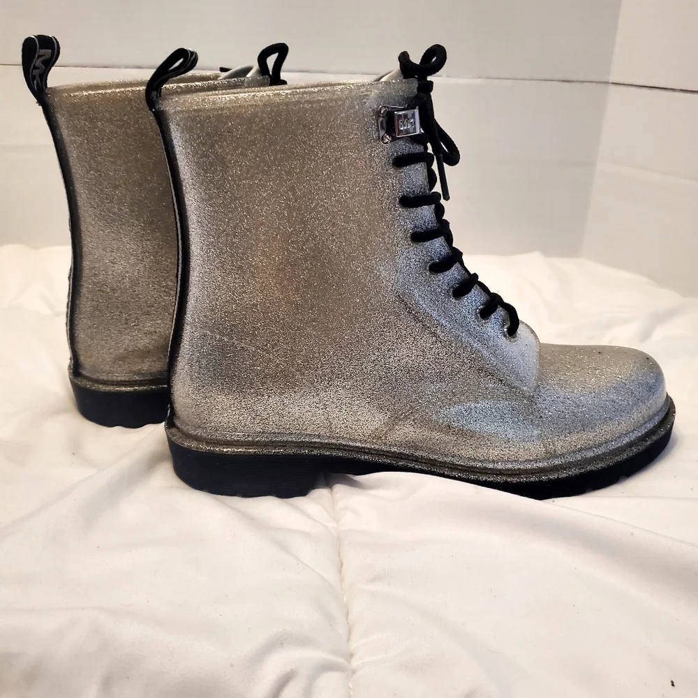 Silver MK Lace-Up Women's Rain Boots - Picture 3 of 5